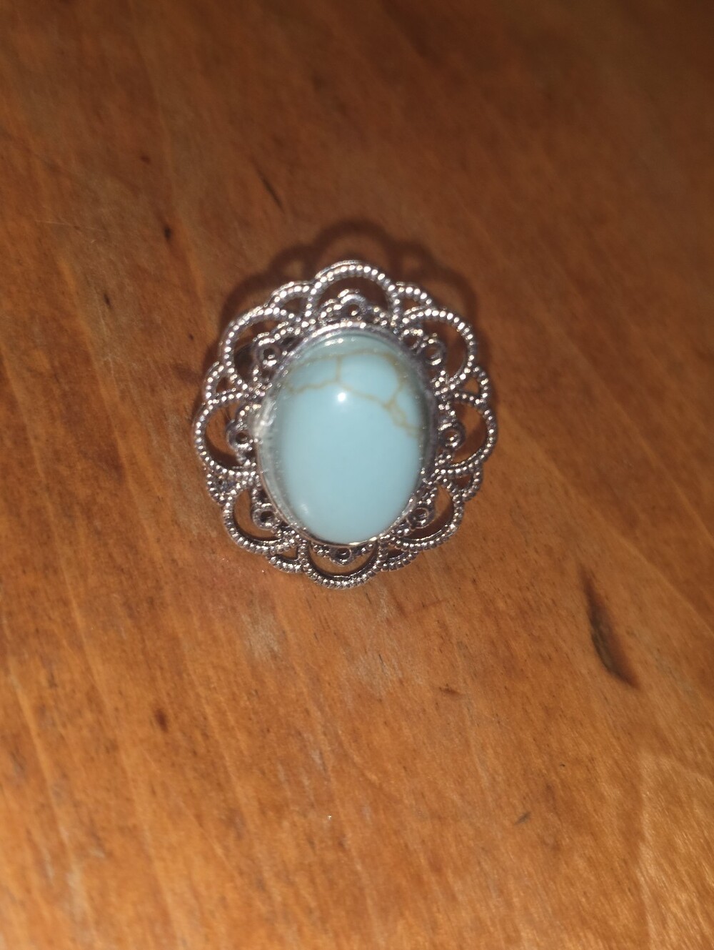Green Turqoise Adjustable Ring In Silver Tone Frame